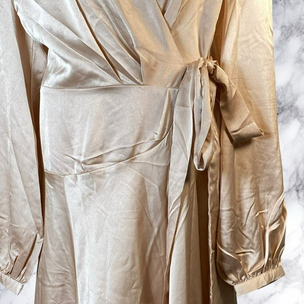 NastyGal Satin Long Sleeve Midi Wrap Dress - Rose - Picture 11 of 12